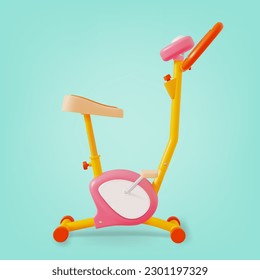 3 d Ejercicio Músculo Estilo de caricatura en bicicleta Gimnasio o Concepto de entrenamiento en casa. Ilustración vectorial del equipo de fitness