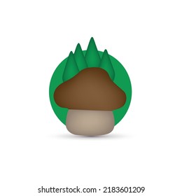 3D mushroom in green jungle isolated on white background