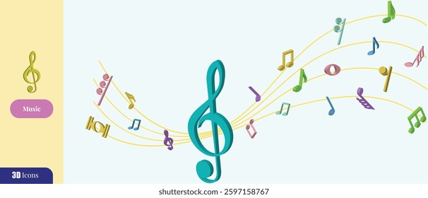 3D Music icon Illustration, vector illustration
