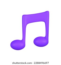 3d music note for music concept design in plastic cartoon style. Vector illustration.