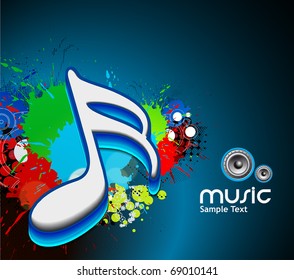 3d music note on a grunge music background, vector illustration