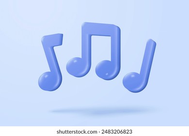 3d music note is symbol denoting a musical sound. Audio tune and harmony tone. Decoration element of musical song festivals and concerts. 3d melody notes icon vector render illustration