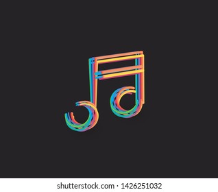 3d Music notes banner design, Flat Line art vector illustration.