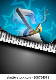 3D music notes on creative background with piano keys. EPS 10.