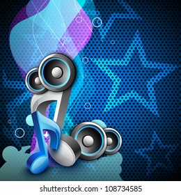 3D music notes with speakers on creative colorful wave background. EPS 10.