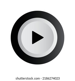 3D music play button icon in black and white color