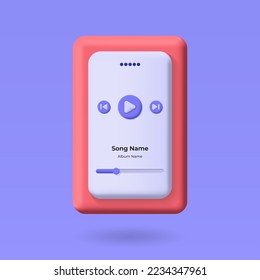 3d music player isolated on light blue background. audio streaming app. Vector 3d illustration