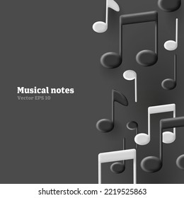 3d music sound notes black and white composition, decoration