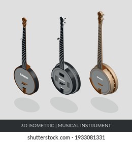 3D Musical Instrument Set. Banjo Vector