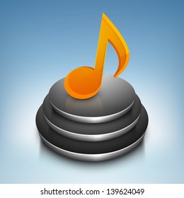 Nota musical en 3D sobre el escenario.
