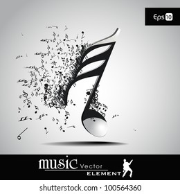 3D musical notes with burst effect. EPS 10, can be use as banner, tag, icon, sticker, flyer or poster. Vector illustration in EPS 10.