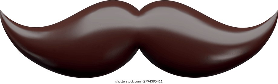 3D mustache, smooth, curved, brown. Men's fashion, theatrical props. For theme parties, costume events, masquerades, comedic looks, and comedy projects. Vector. Render. Cartoon style. Icon.