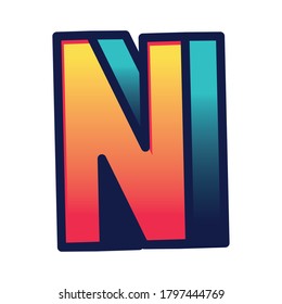 3d n gradient letter design, lettering typography retro and comic theme Vector illustration