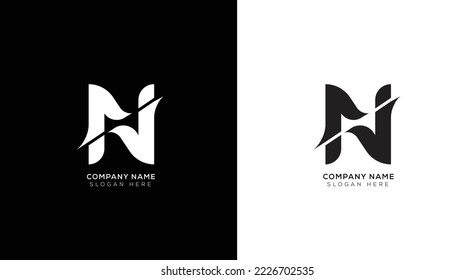 3d n letter logo design black and white