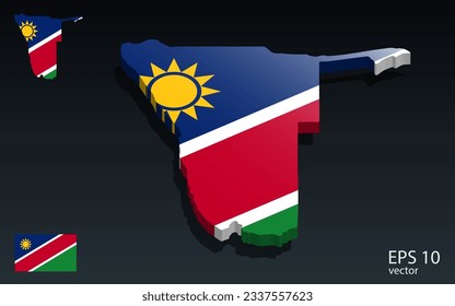 3D Namibia map and flag . 3D shape design . Independence day concept . Perspective view . Vector