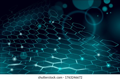 3D nanotechnololy graphene texture cyberspace. Nano fiber chemical modern material design. Atom molecule macro structure layer superconductor development vector illustration