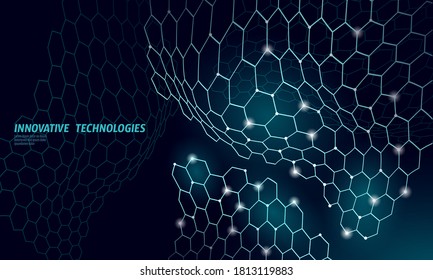 3D nanotechnololy graphene texture cyberspace. Nano fiber chemical modern material design. Atom molecule macro structure layer superconductor development vector illustration