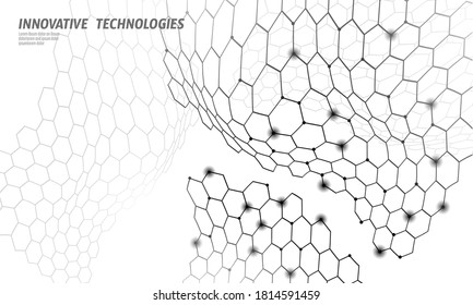 3D Nanotechnololy Graphene Texture Cyberspace. Nano Fiber Chemical Modern Material Design. Atom Molecule Macro Structure Layer Superconductor Development Vector Illustration