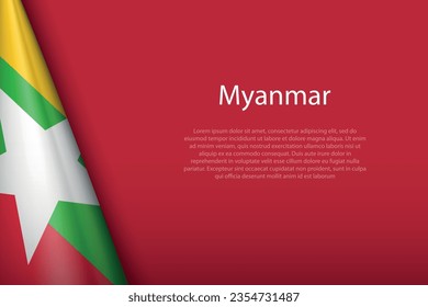 3d national flag Myanmar isolated on background with copyspace