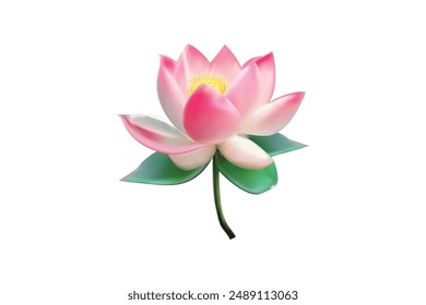 3d natural plant elements of beautiful pink lotus flowers and green leaves. Concept of summer, zen and serenity.