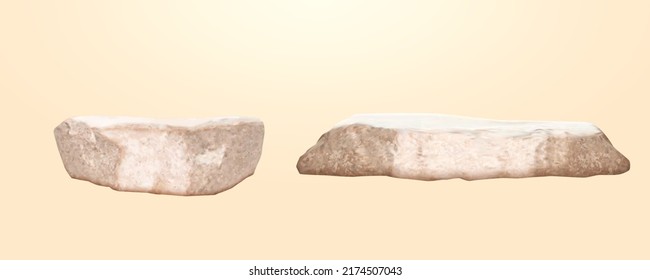 3d natural rough sandstone podiums isolated on yellow background. Suitable for organic cosmetic product display.