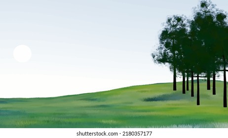 3.ª naturaleza de los árboles de fondo y las montañas