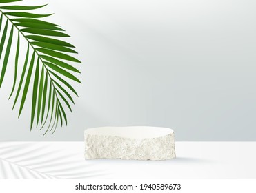 3d nature summer podium background product display podium scene with stone. nature background vector 3d render with podium. display stand to cosmetic product. Stage on pedestal 3d display background