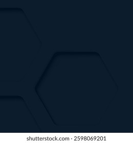 3D navy blue rounded hexagon frame paper cut style square background graphic illustration have blank space.