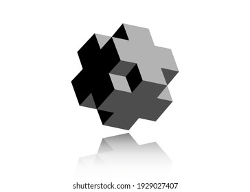 3D Necker cube cross icon. Isometric cube logo design template. Science, medicine or technological symbol. Vector isolated on white background