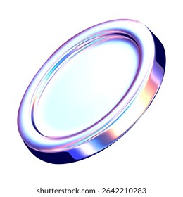 3d neon coin isolated on transparent background. Holographic shape. Vector illustration	