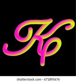 3D neon colors letter K. Hand made type font. Latin copperplate alphabet.
