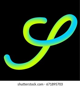3D neon colors letter S. Hand made type font. Latin copperplate alphabet.