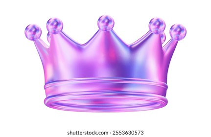 3d neon crown. Textured king holographic crown. Stock vector illustration on isolated background.