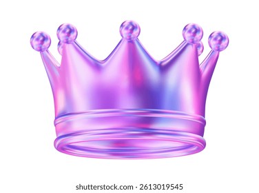 3d neon crown. Textured king holographic crown. Stock vector illustration on isolated background.