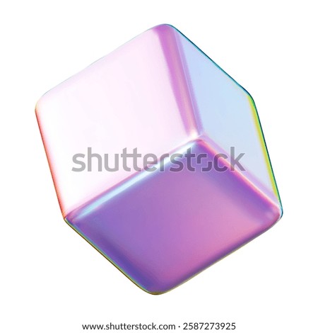 3D neon cube isolated on transparent background. 3d holographic primutive shape. Vector element