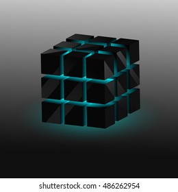 3D neon cube on the grey background