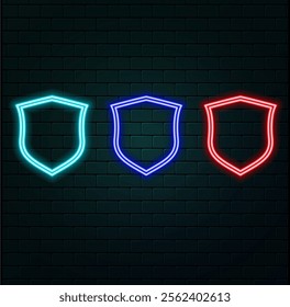 3d neon effect anti-virus defense icon.