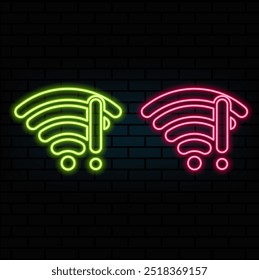 3D Neon Effect Wifi Ban Forbiddance Icon.
