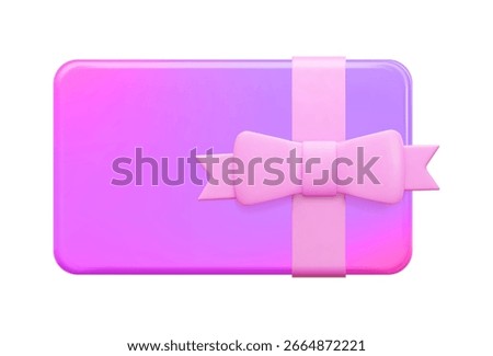 3d neon gift card with bow. Gift certificate for promotion of goods for holidays, birthdays and discount coupon concept. Stock vector illustration on isolated background.