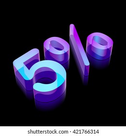 3d neon glowing character 5% made of glass with reflection on Black background, EPS 10 vector illustration.