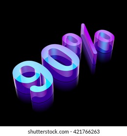 3d neon glowing character 90% made of glass with reflection on Black background, EPS 10 vector illustration.