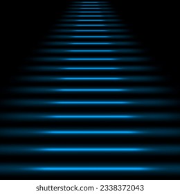 3D Neon Glowing Ligt Stairs In Dark Room. EPS10 Vector