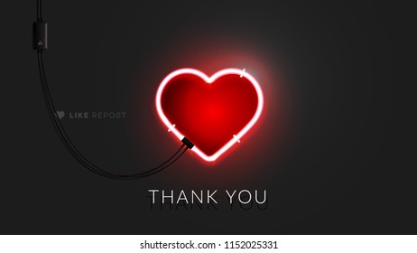 3d Neon Heart Sign. Realistic Vector Banner With Lighting Red Neon Tube On Black Background. Conceptual Vector Illustration.