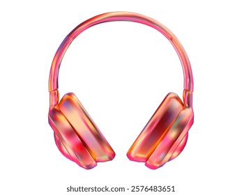 3D neon or holographic headphones icon. Stock vector illustration on isolated background.