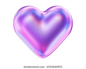 3d neon or holographic heart. Romantic emoji, neon love symbol or icon, Valentine's day. Stock vector illustration on isolated background