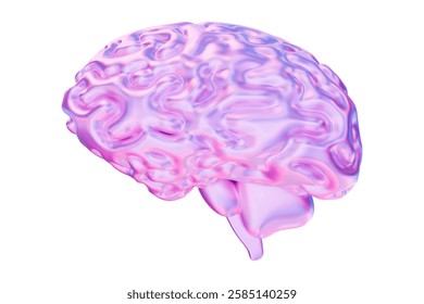 3d neon or holographic human brain. Icon of intelligence, mind. Stock vector illustration on isolated background. 