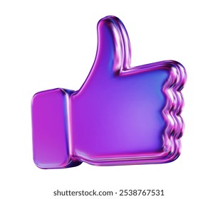 3D neon or holographic like icon thumbs up social sign. Stock vector illustration on isolated background