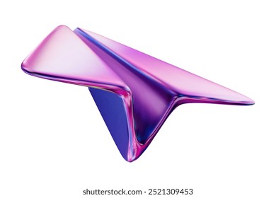 Icono de avión de papel de origami holográfico o neón 3D sobre fondo aislado blanco. Ilustración vectorial de stock	