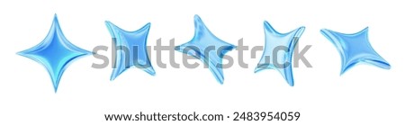 3d neon or holographic sparkle star set. Stock vector illustration on isolated background.