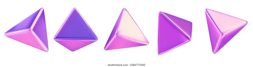 3d neon or holographic triangle symbol or icon with different angles. Geometry figure triangle form. Stock vector illustration on isolated background.